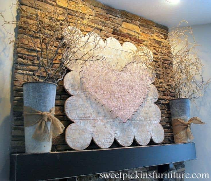 heart string decoration placed above a fire place