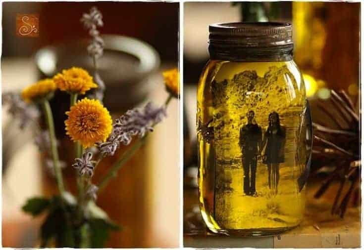 image in a jar with oil and yellow flowers
