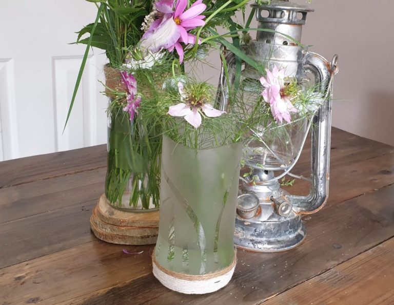 DIY Upcycled Glass Jars- Cute Stenciled Glass Vases